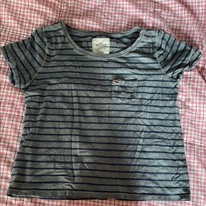 Hollister Blue and grey heather stripe Short Sleeve Tee Classic Casual